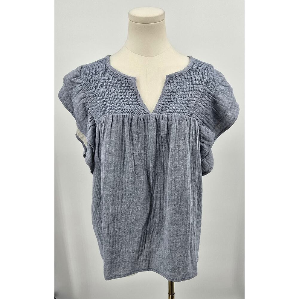 BiBi Cottagecore Preppy Textured Ruffled Smocked Cotton Blouse